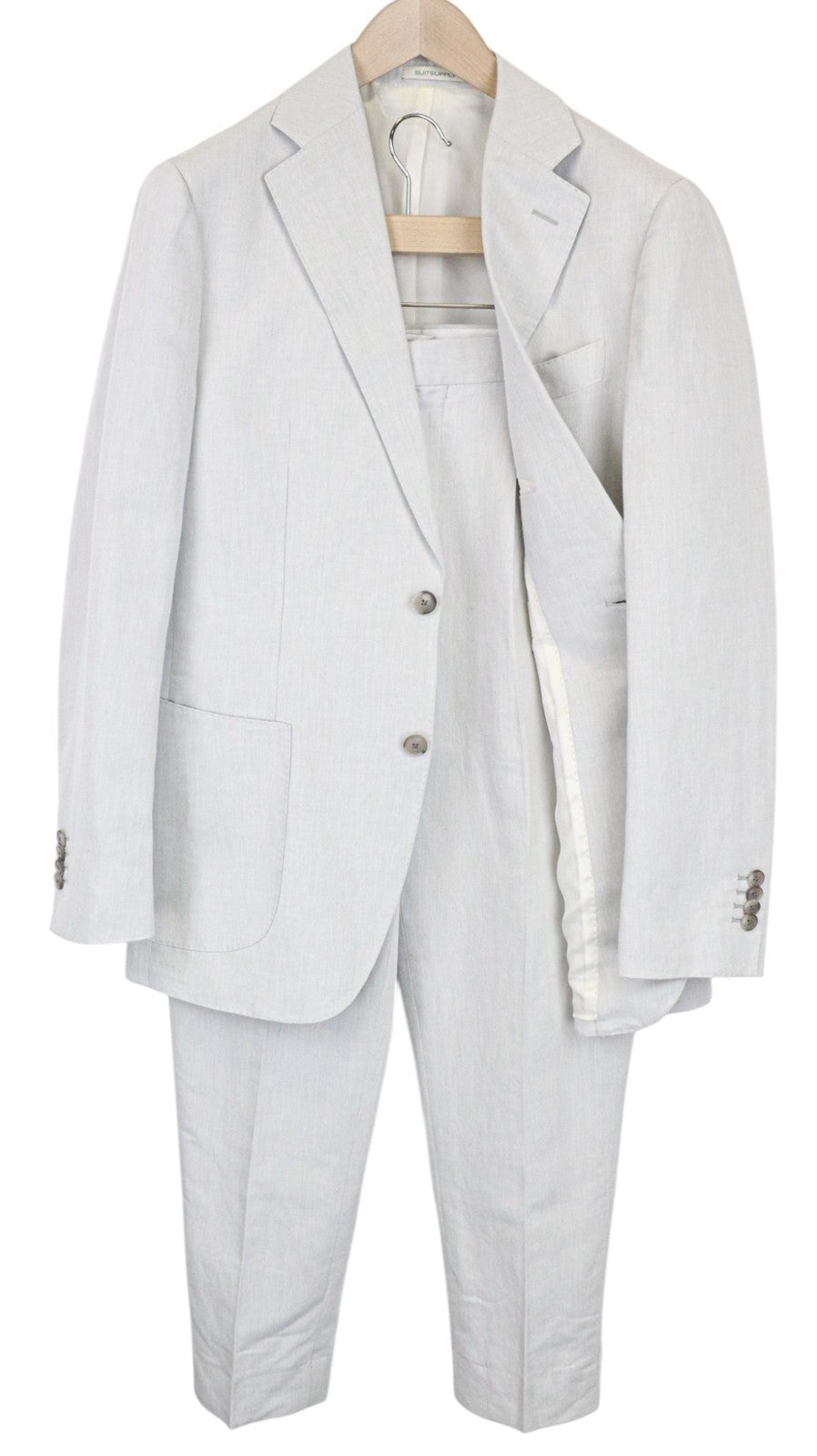 SUITSUPPLY Havana Patch Men's Suit UK38R Grey Slim Half-Lined Linen Cotton 2Pc