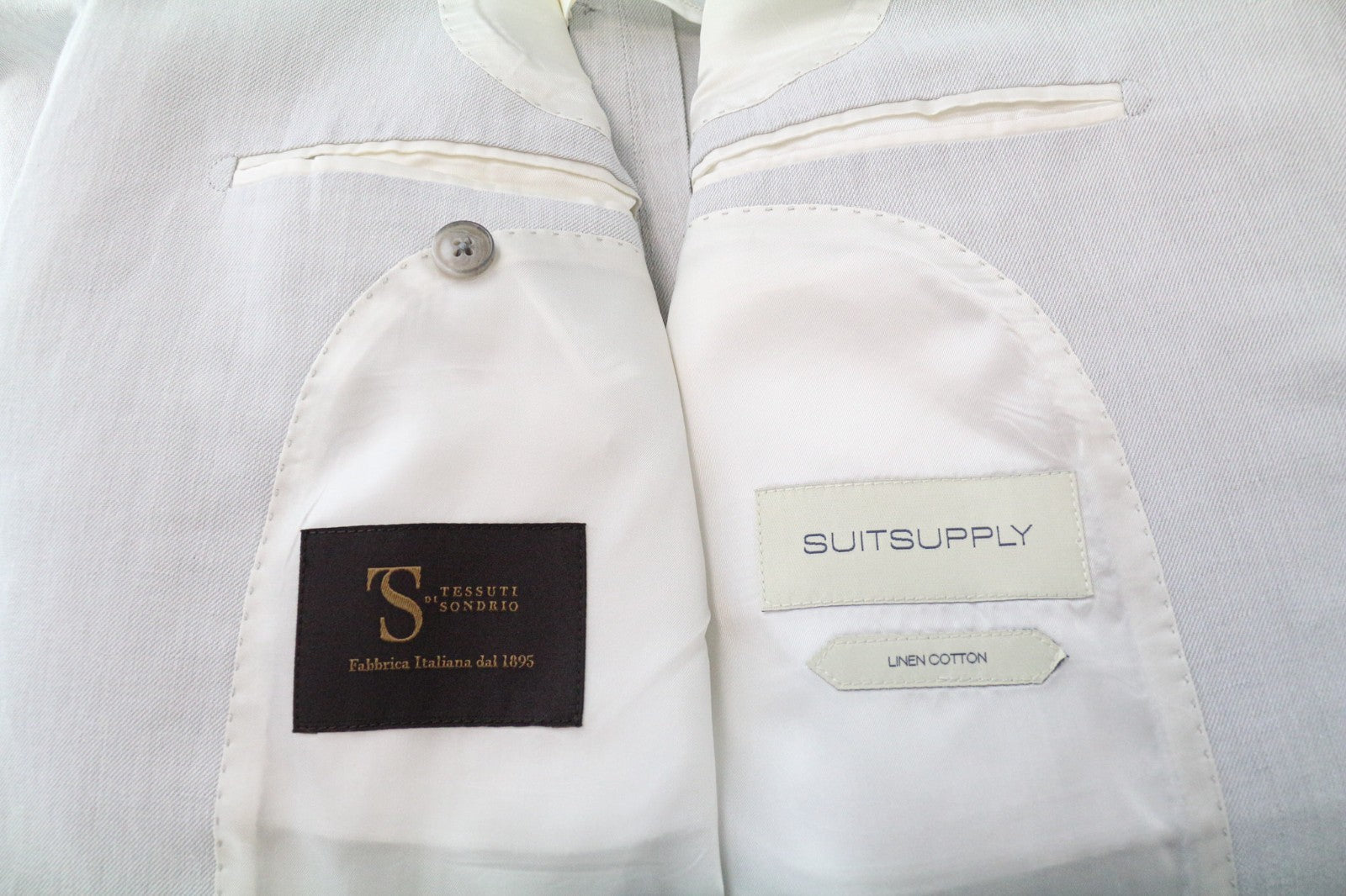 SUITSUPPLY Havana Patch Men's Suit UK38R Grey Slim Half-Lined Linen Cotton 2Pc