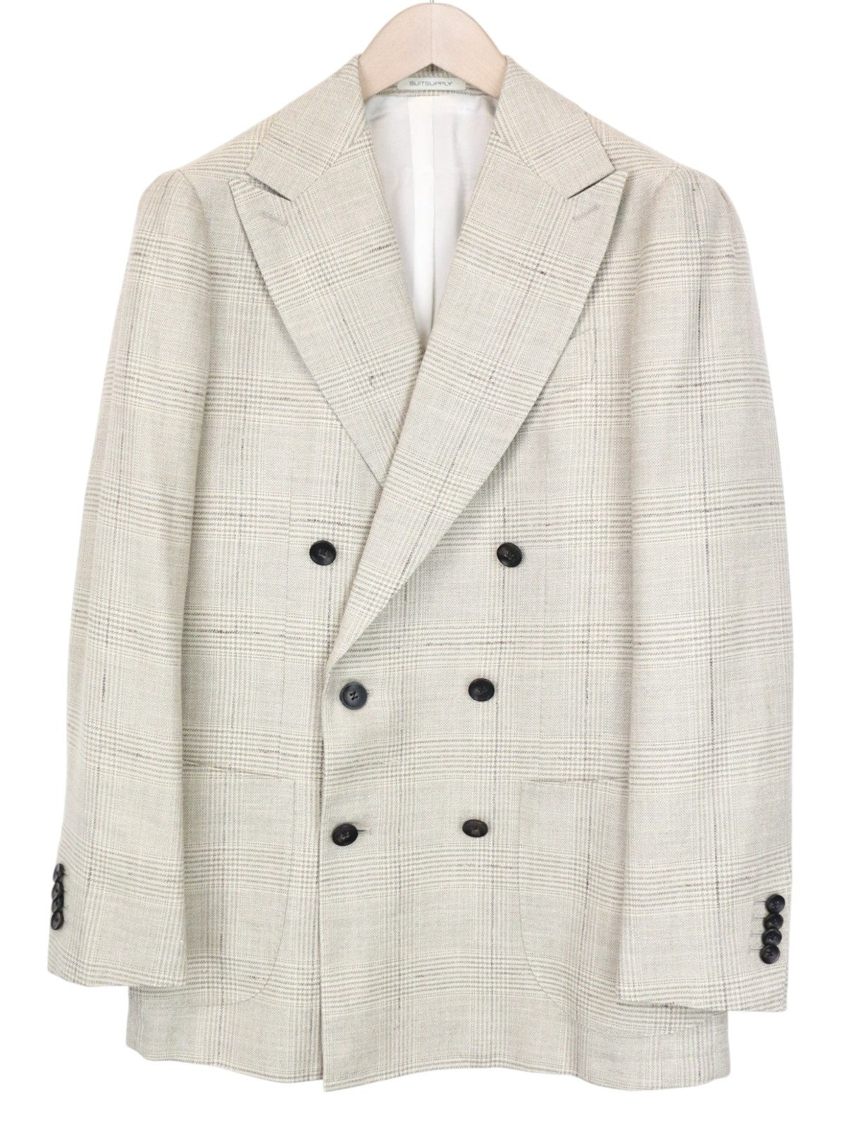 SUITSUPPLY Havana Men's Suit UK36R Beige Check Slim 2Pc Wool Silk Linen Blend