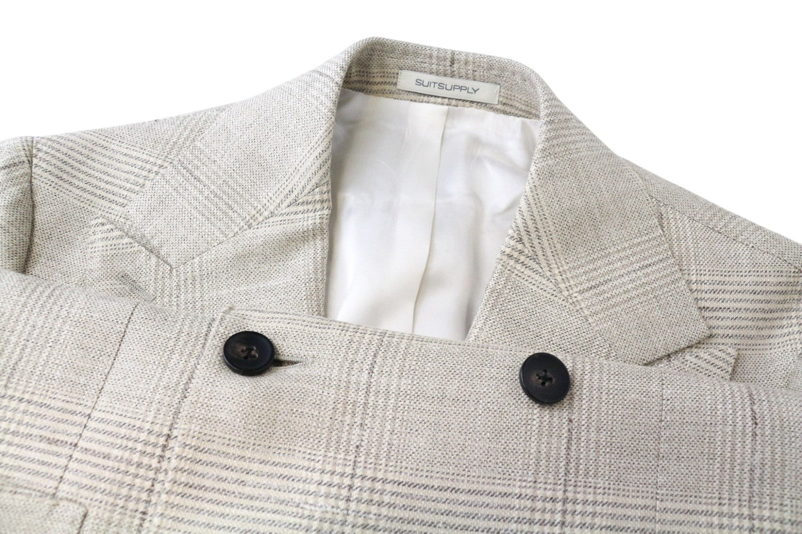 SUITSUPPLY Havana Men's Suit UK36R Beige Check Slim 2Pc Wool Silk Linen Blend