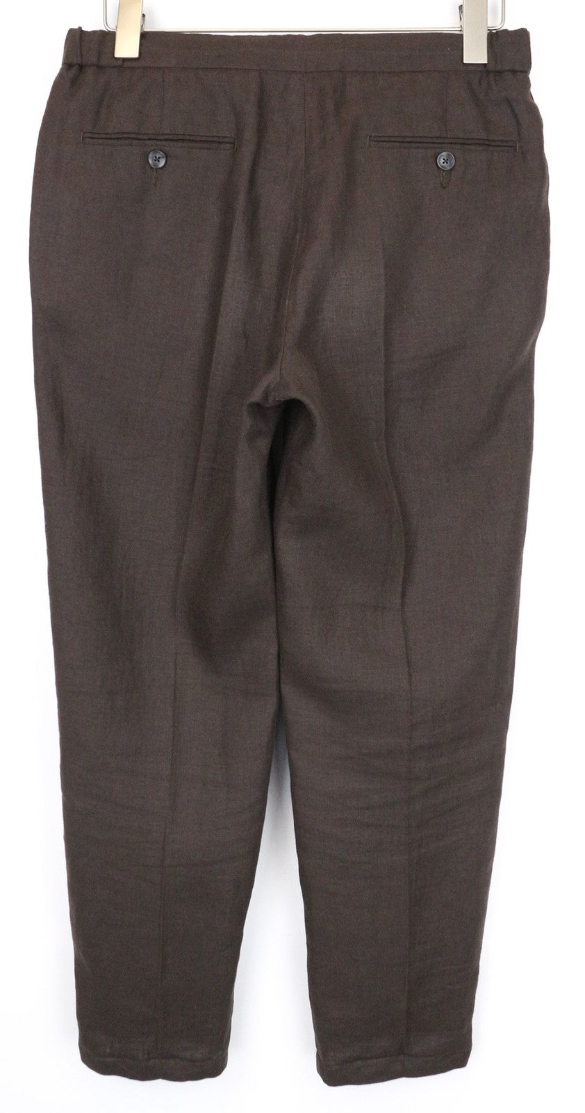 SUITSUPPLY Ames Pleat Men's Trousers UK30R Dark Brown Pure Linen Slim Drawstring