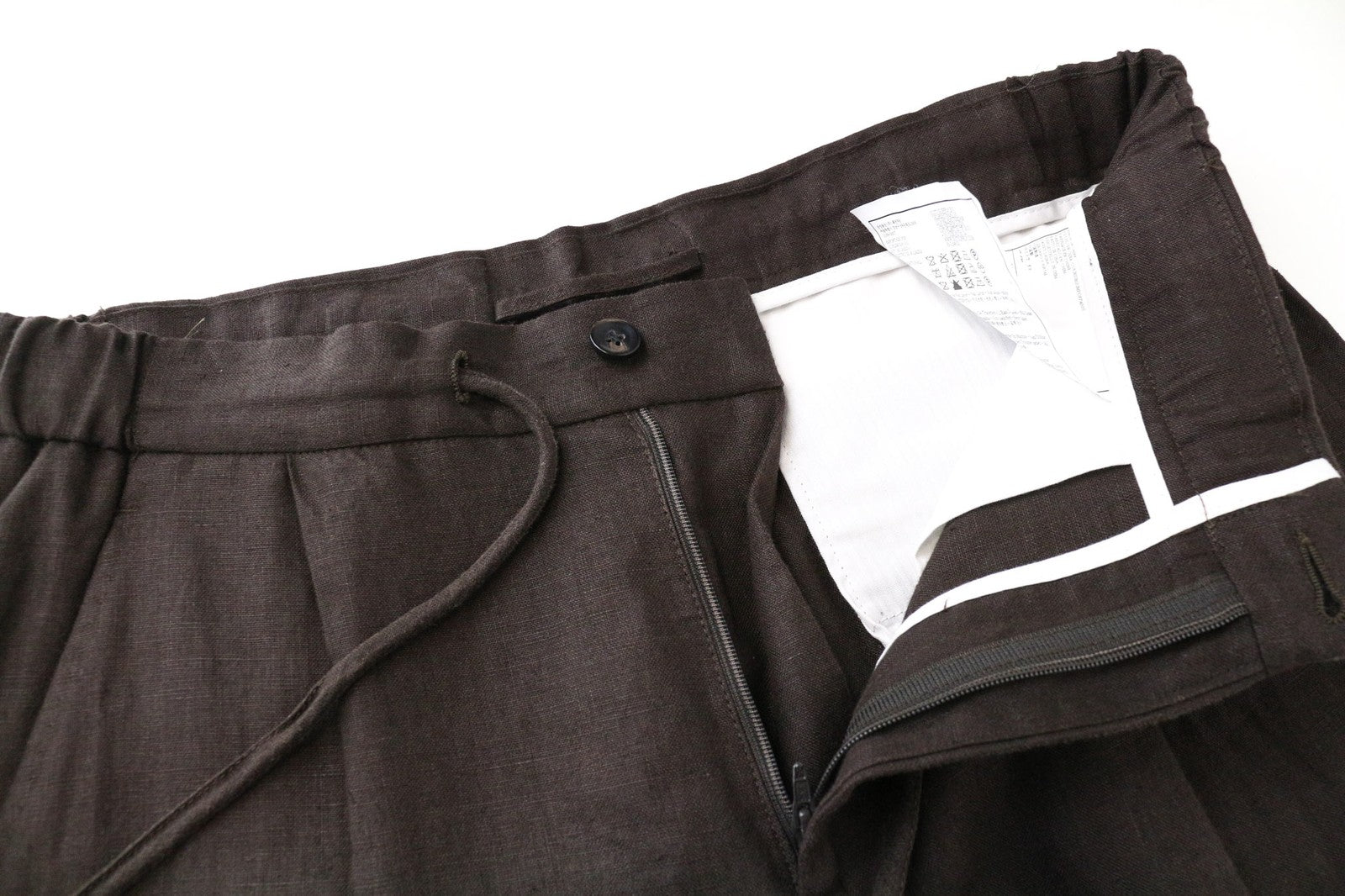 SUITSUPPLY Ames Pleat Men's Trousers UK30R Dark Brown Pure Linen Slim Drawstring
