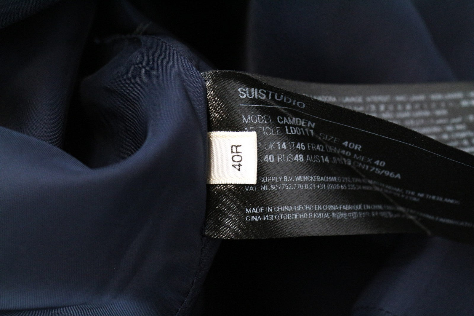 SUISTUDIO Camden moteriška suknelė UK14R tamsiai mėlyna vilnonė plona mini tunika oficiali klasika 