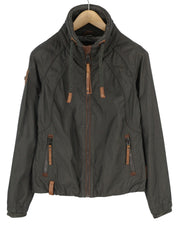 NAKETANO Women Jacket S Grey High Neck Lined Pockets Long Sleeve Lightweight