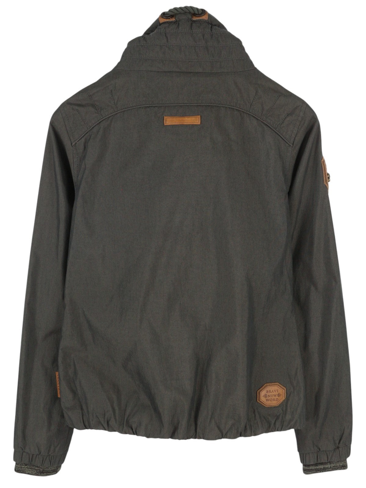 NAKETANO Women Jacket S Grey High Neck Lined Pockets Long Sleeve Lightweight