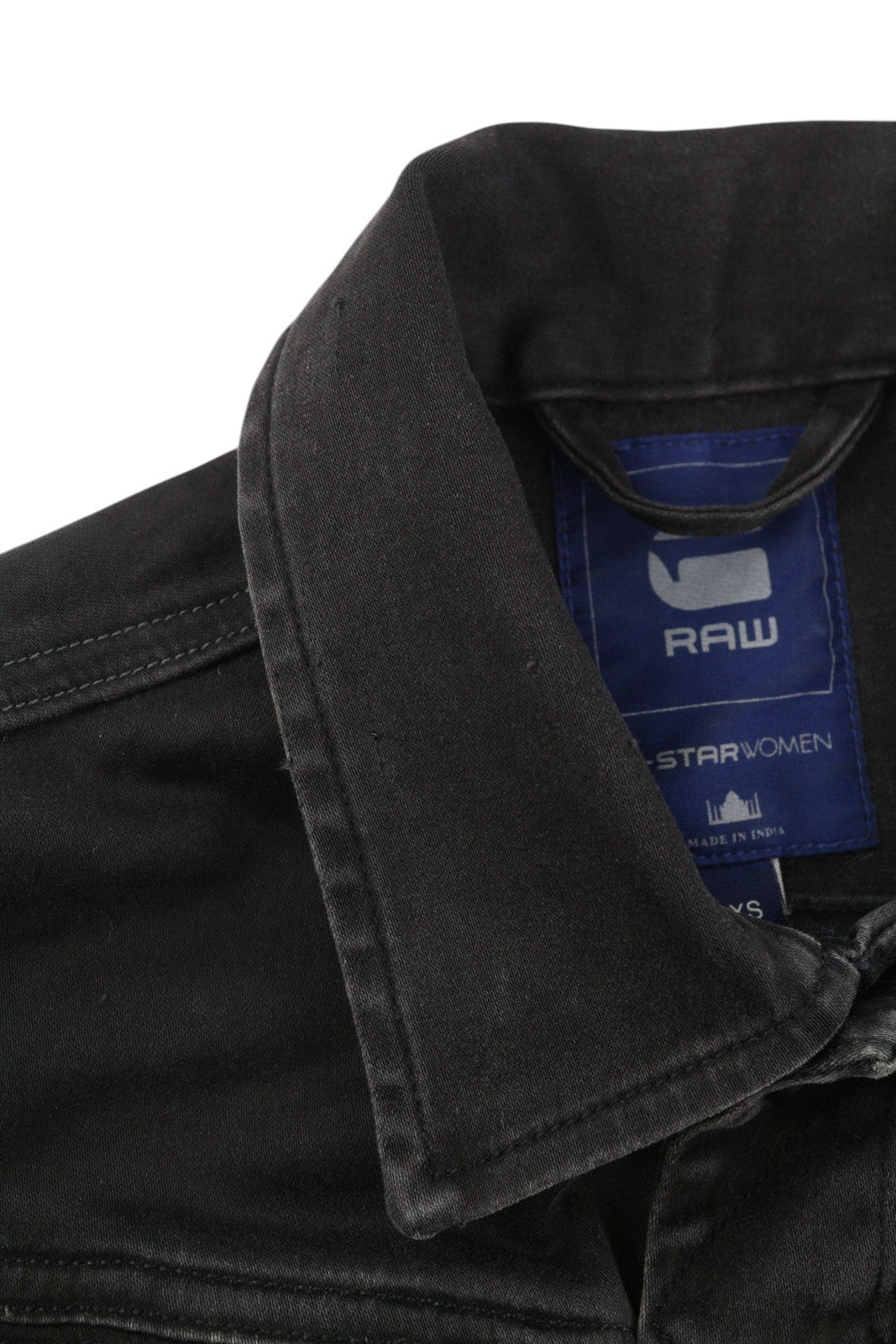 G-STAR Fender Slim Tailor Jkt moteriška striukė, XS, juoda, džinsinio audinio, tampri, su sagomis užsegama. 