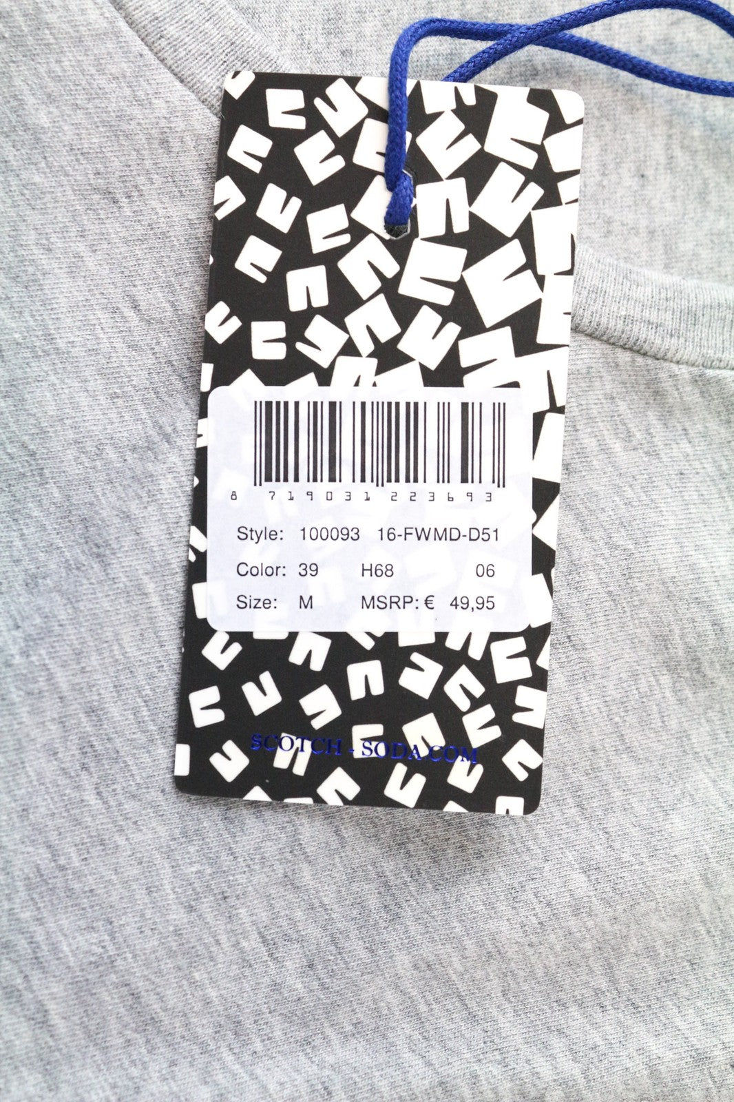 SCOTCH & SODA Ams Blauw Men's T-Shirt M Grey Pure Cotton Short Sleeve Crewneck