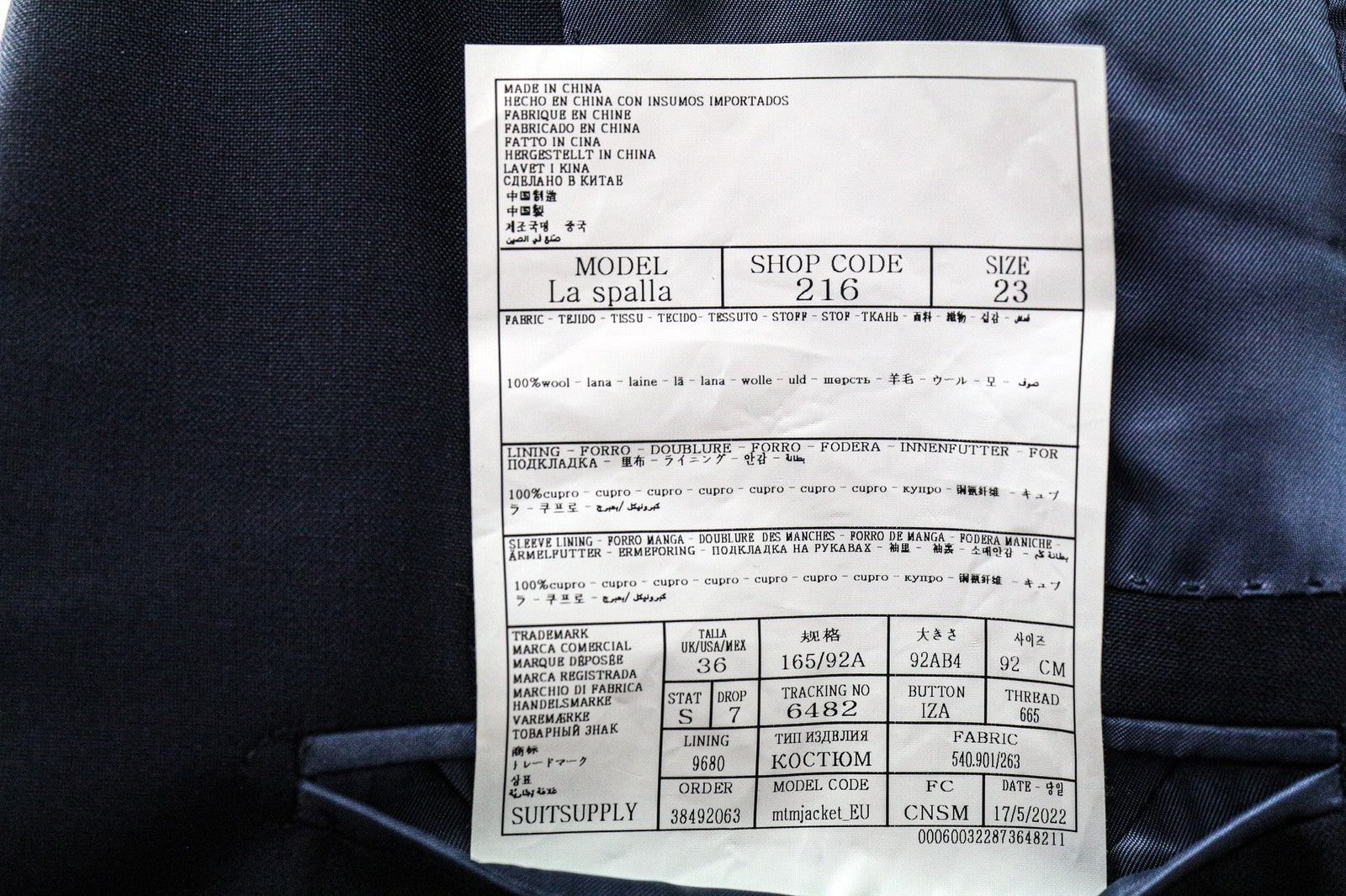 SUITSUPPLY La Spalla Men's Blazer UK36S Blue Pure Wool Notch Lapel Classic