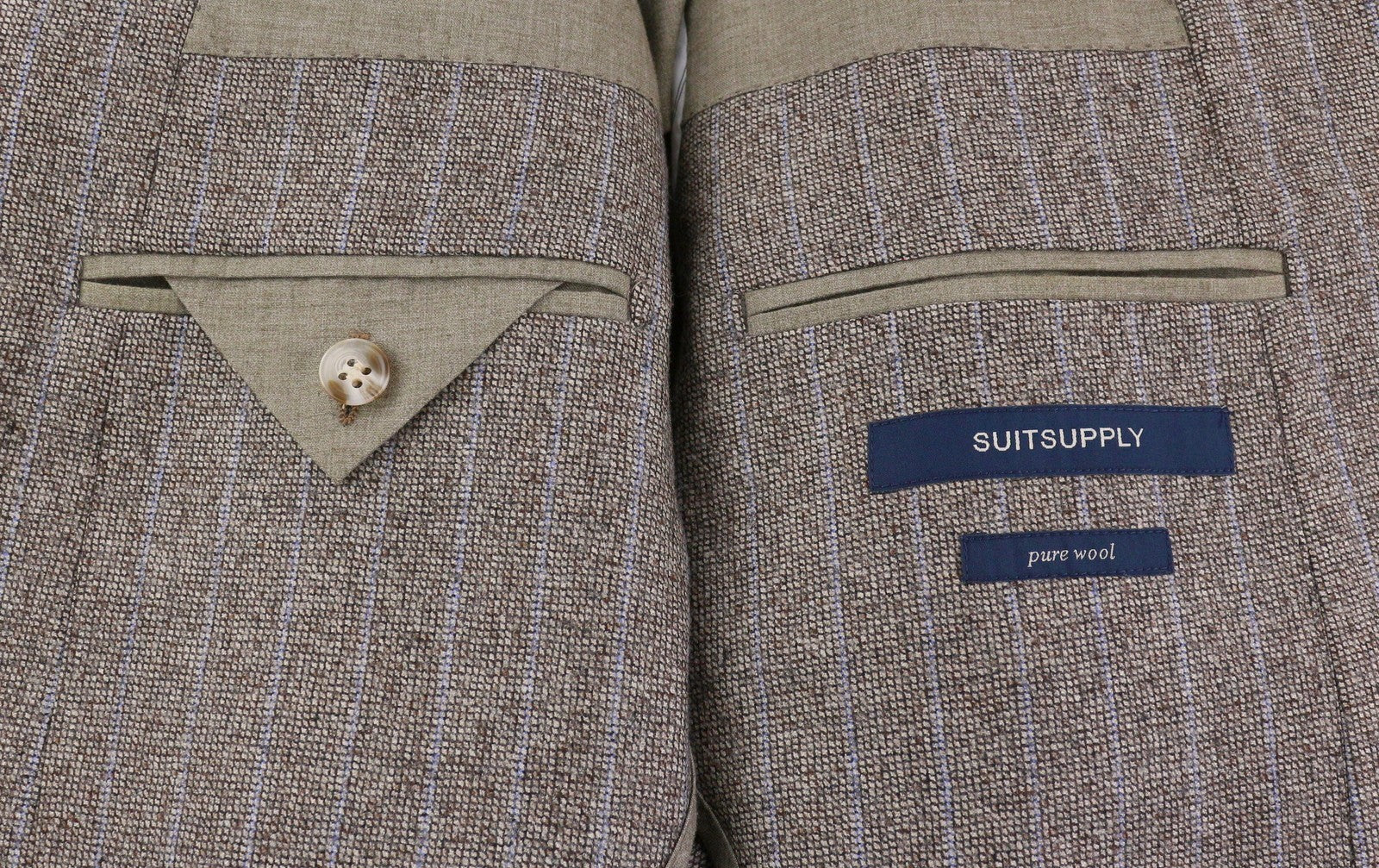SUITSUPPLY vyriškas švarkas UK40L rudas grynos vilnos švarkas su pamušalu ir dryžuotais atvartais 