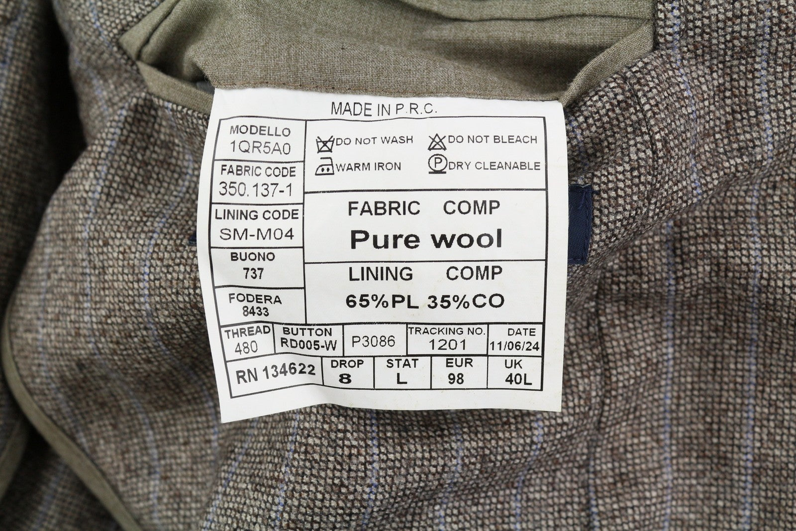 SUITSUPPLY vyriškas švarkas UK40L rudas grynos vilnos švarkas su pamušalu ir dryžuotais atvartais 