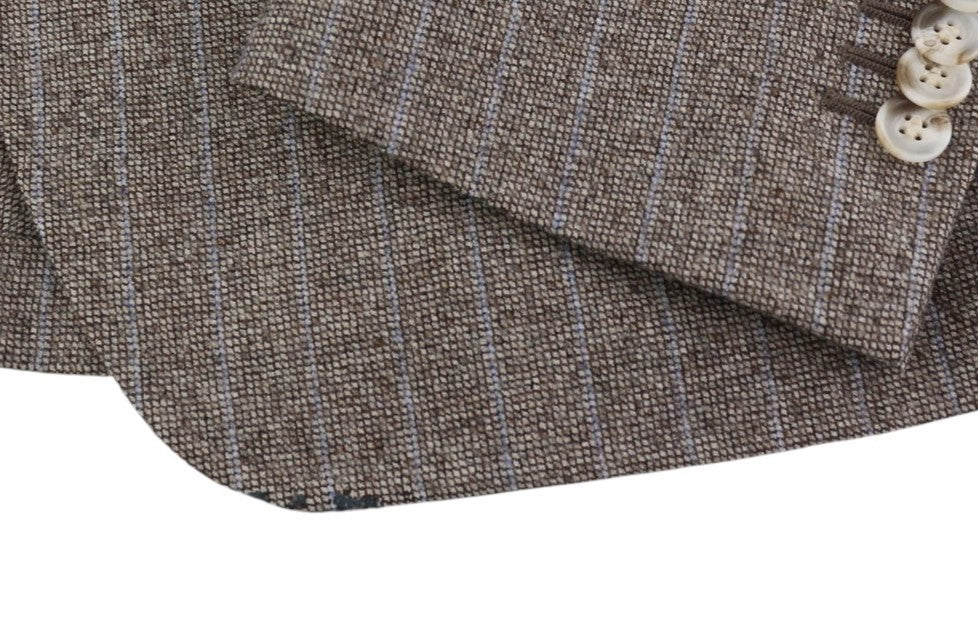 SUITSUPPLY vyriškas švarkas UK40L rudas grynos vilnos švarkas su pamušalu ir dryžuotais atvartais 