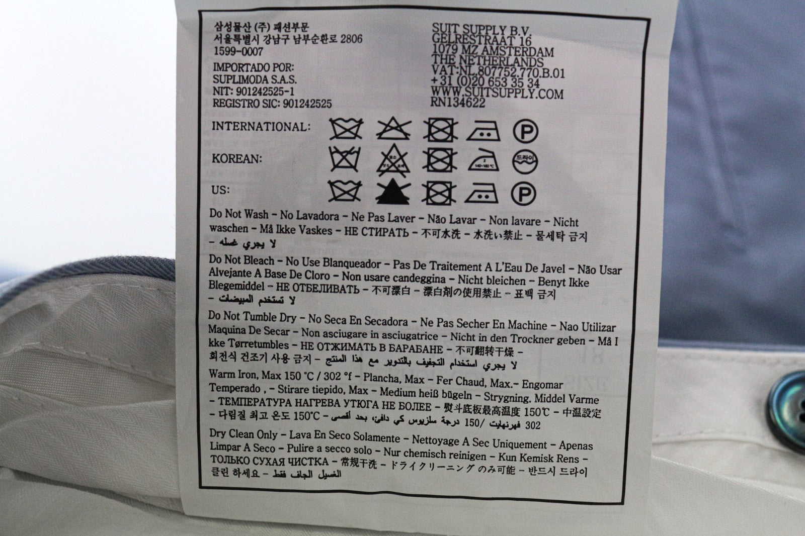 SUITSUPPLY Brescia Men's Trousers UK38R Blue Cotton Slim Fit Pleated Front