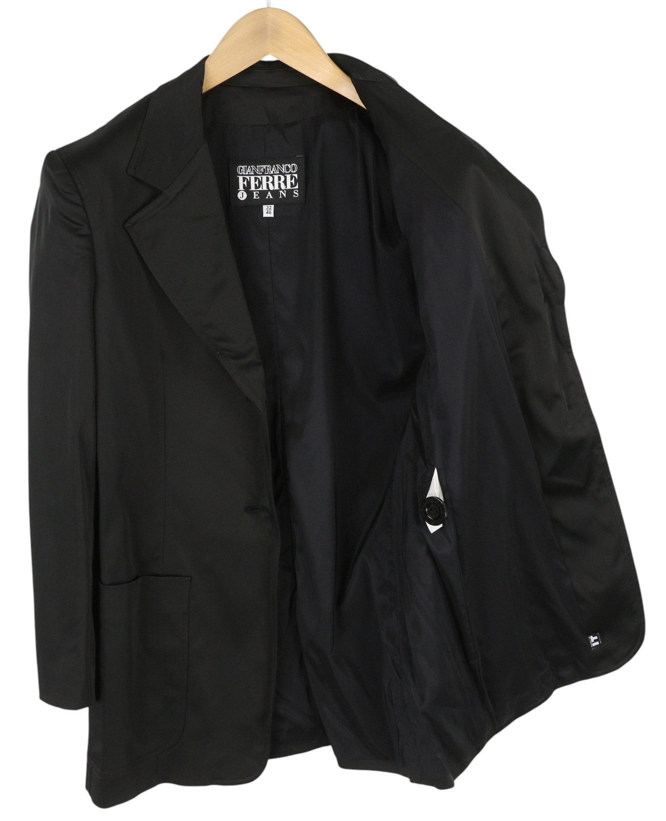 GIANFRANCO FERRE moteriškas švarkas 42 juodas su sagomis, išpjova, lengvas 