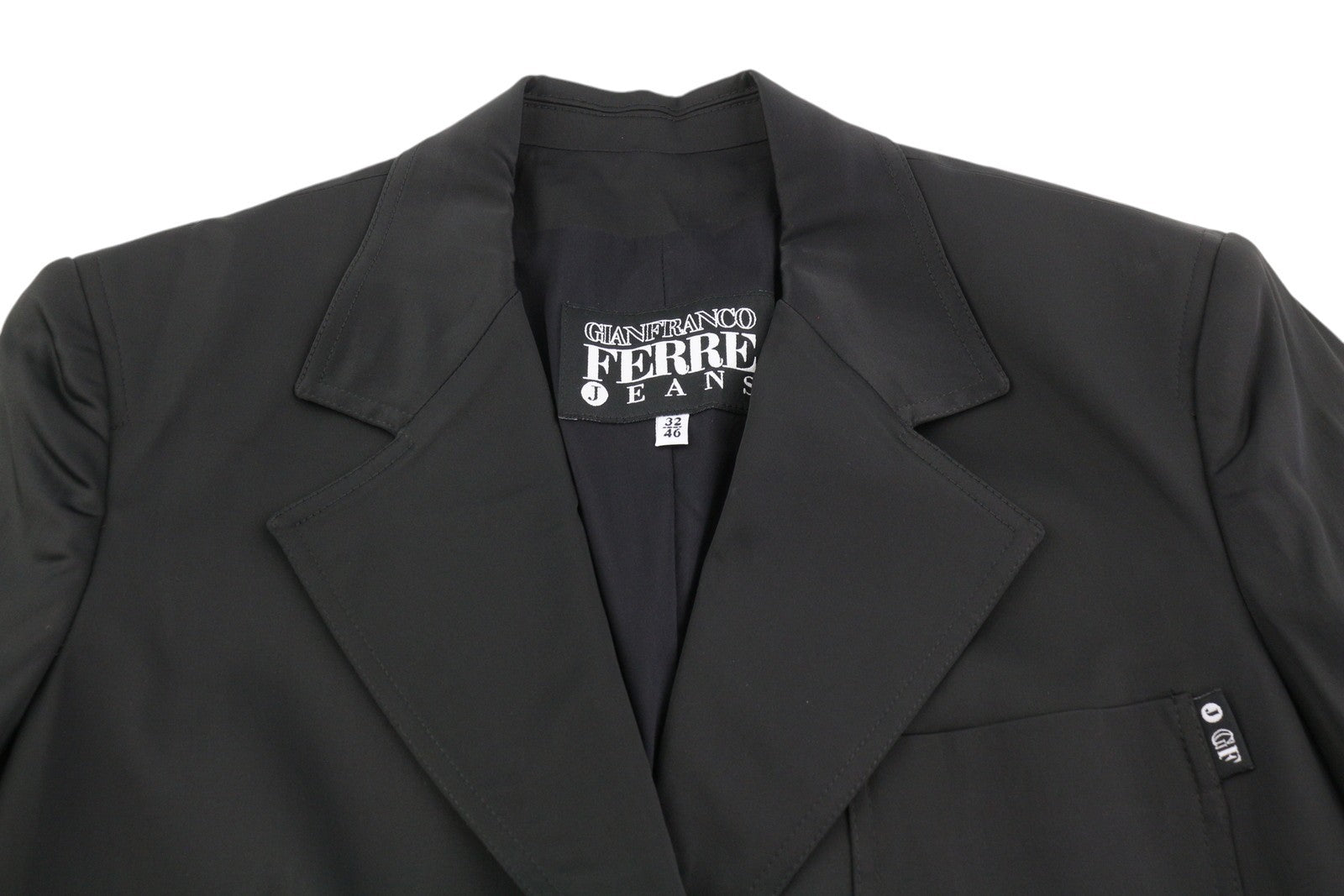 GIANFRANCO FERRE moteriškas švarkas 42 juodas su sagomis, išpjova, lengvas 
