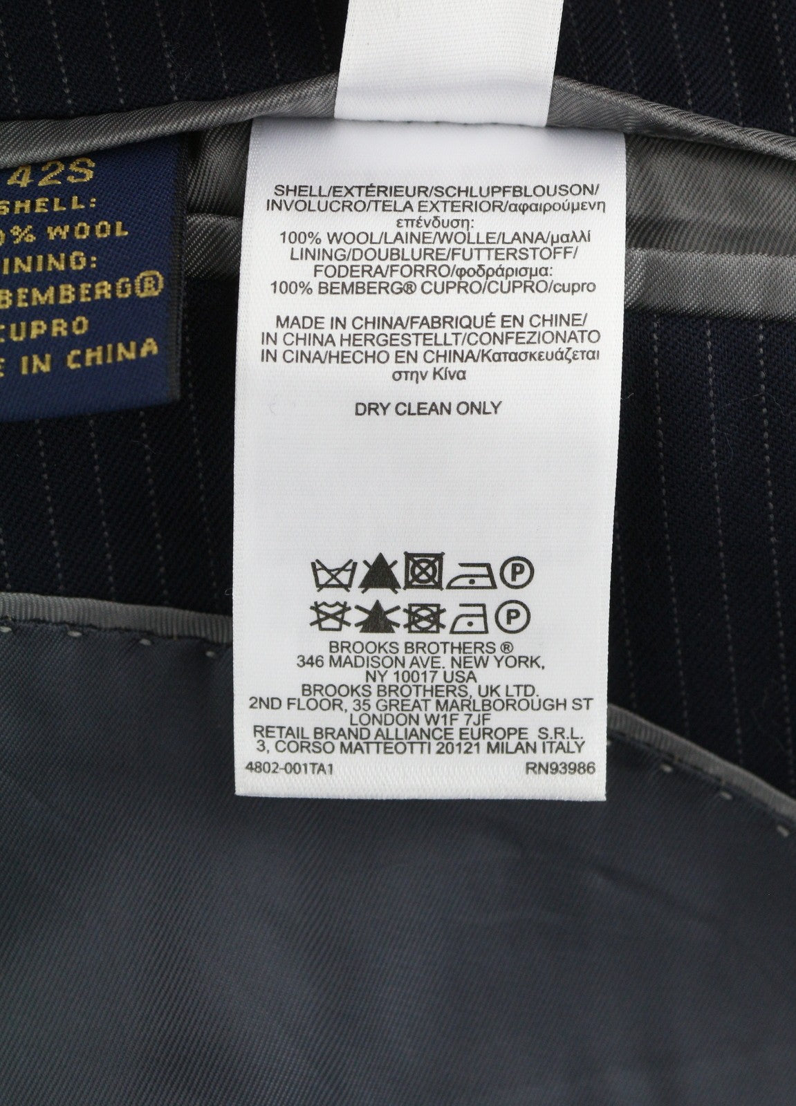 BROOKS BROTHERS 346 Regent Fit vyriškas švarkas, UK42, mėlynas vilnonis švarkas su dryžuota atlapo išpjova. 