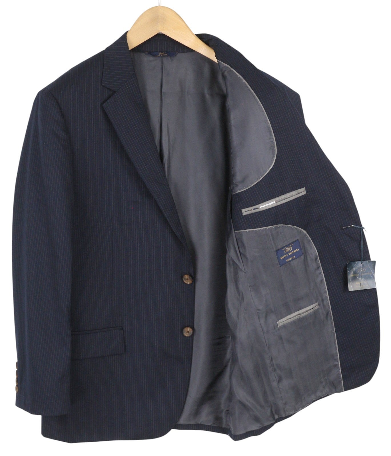 BROOKS BROTHERS 346 Regent Fit vyriškas švarkas, UK42, mėlynas vilnonis švarkas su dryžuota atlapo išpjova. 