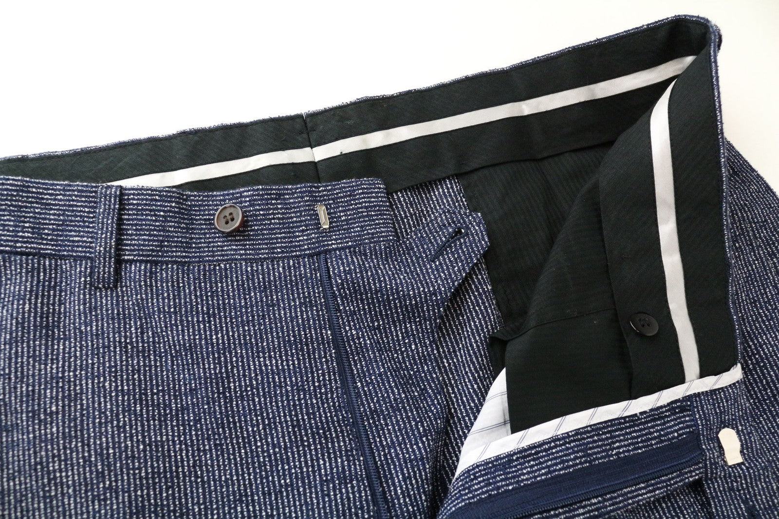 SUITSUPPLY Brescia Men's Trousers UK42L Blue Pattern Linen Silk Cotton Blend