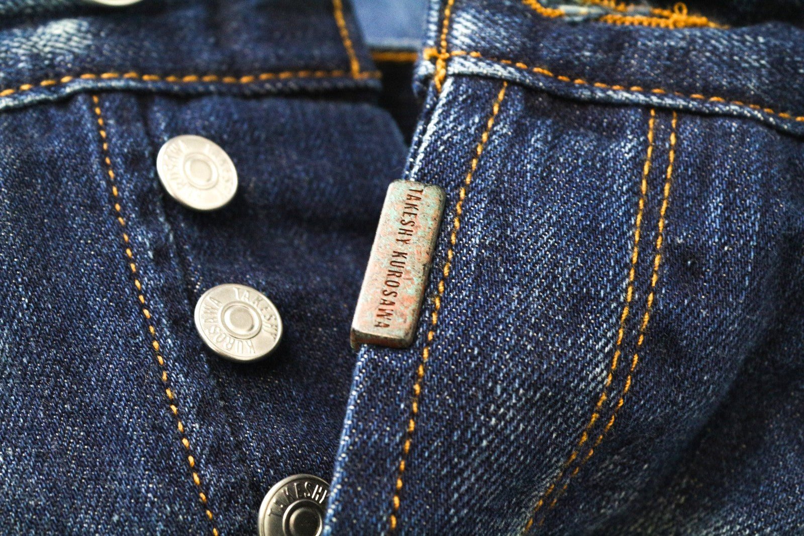 TAKESHY KUROSAWA vyriški džinsai W32 mėlyni, grynos medvilnės, dirbtinai sendinti, ploni, skalbti 