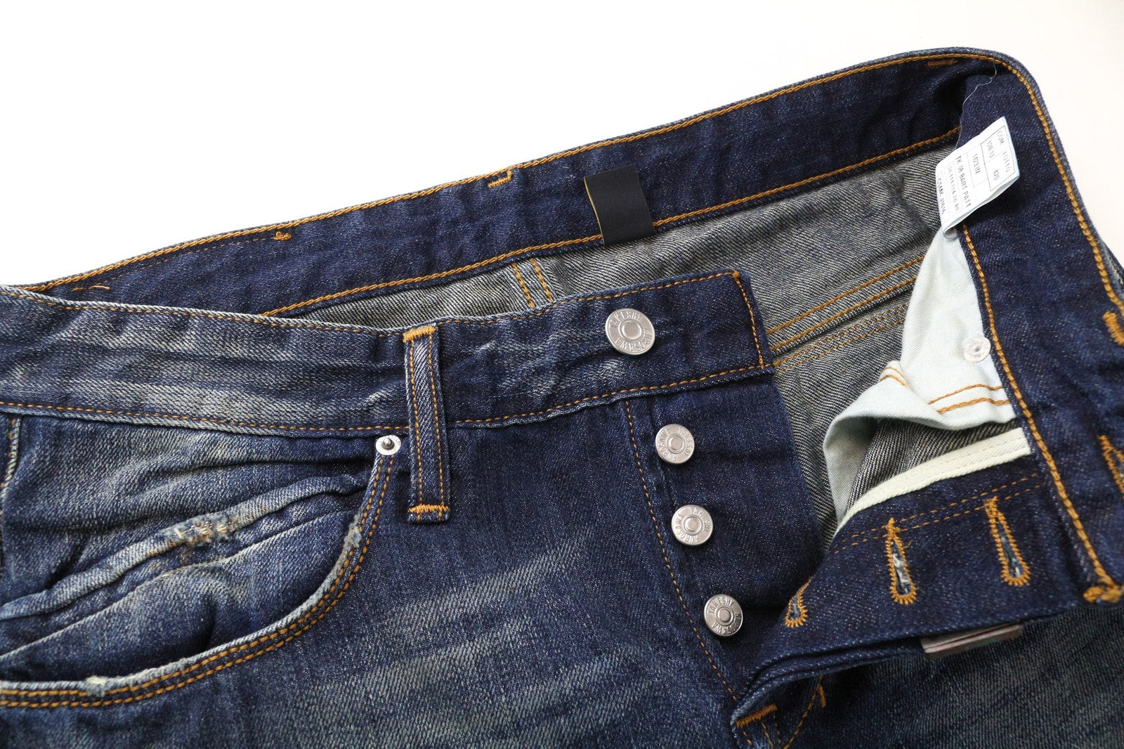 TAKESHY KUROSAWA vyriški džinsai W32 mėlyni, grynos medvilnės, dirbtinai sendinti, ploni, skalbti 