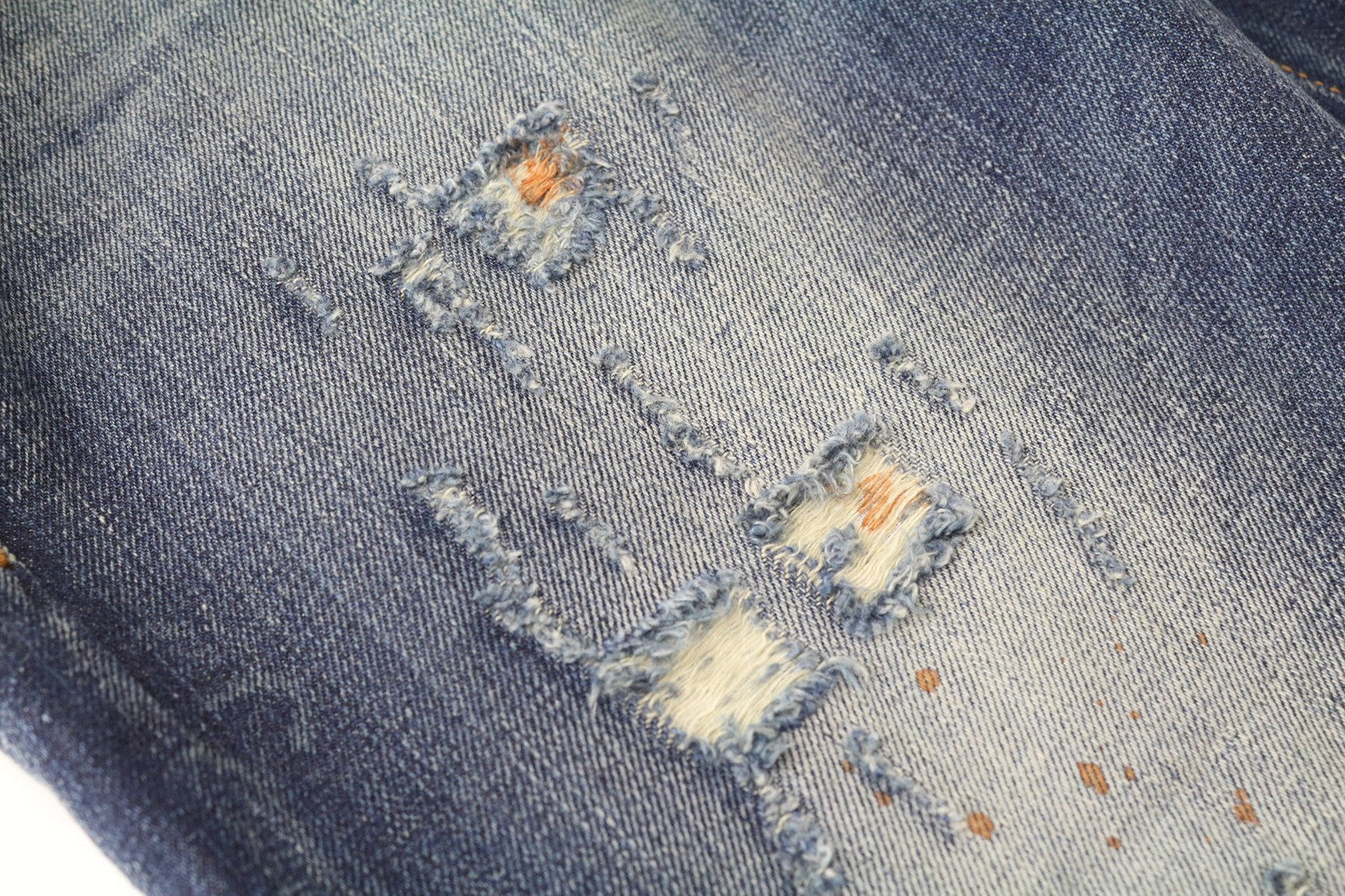 TAKESHY KUROSAWA vyriški džinsai W32 mėlyni, grynos medvilnės, dirbtinai sendinti, ploni, skalbti 