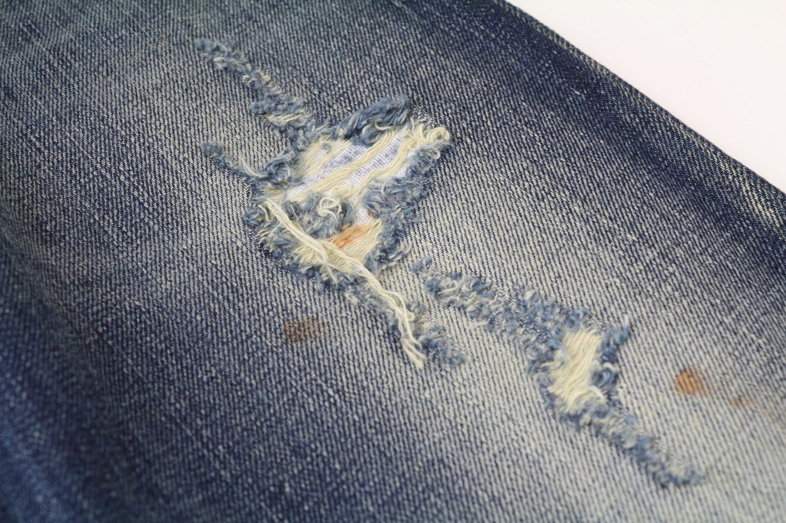 TAKESHY KUROSAWA vyriški džinsai W32 mėlyni, grynos medvilnės, dirbtinai sendinti, ploni, skalbti 