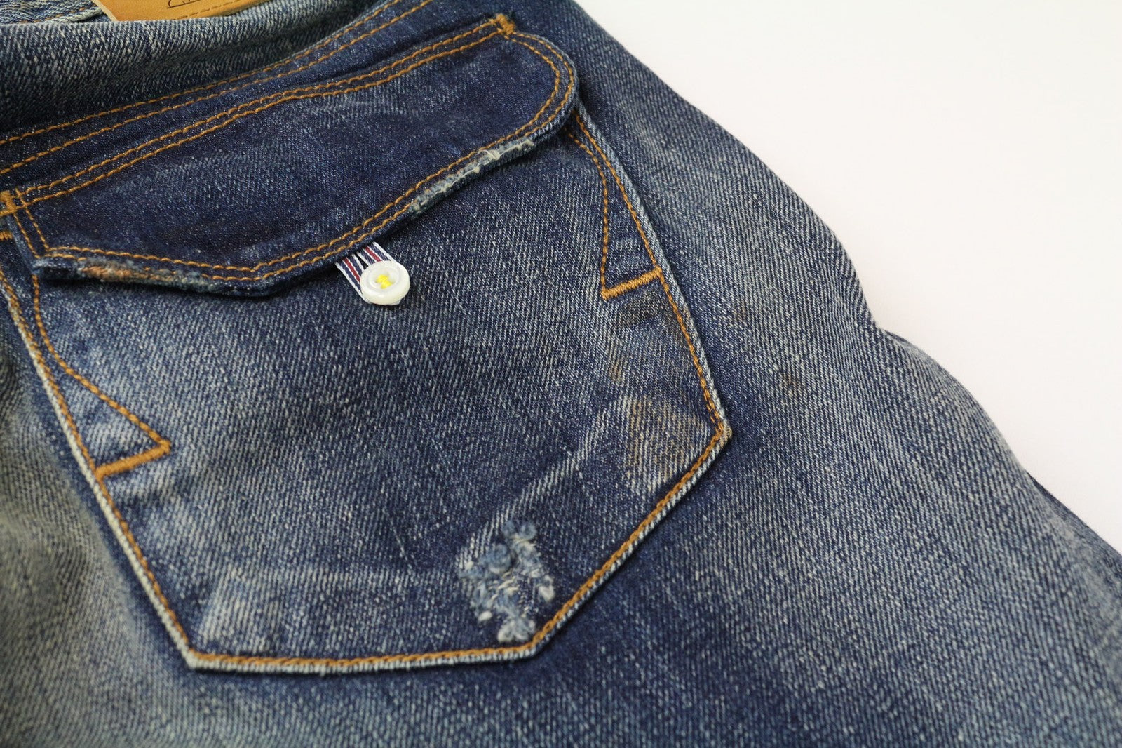 TAKESHY KUROSAWA vyriški džinsai W32 mėlyni, grynos medvilnės, dirbtinai sendinti, ploni, skalbti 