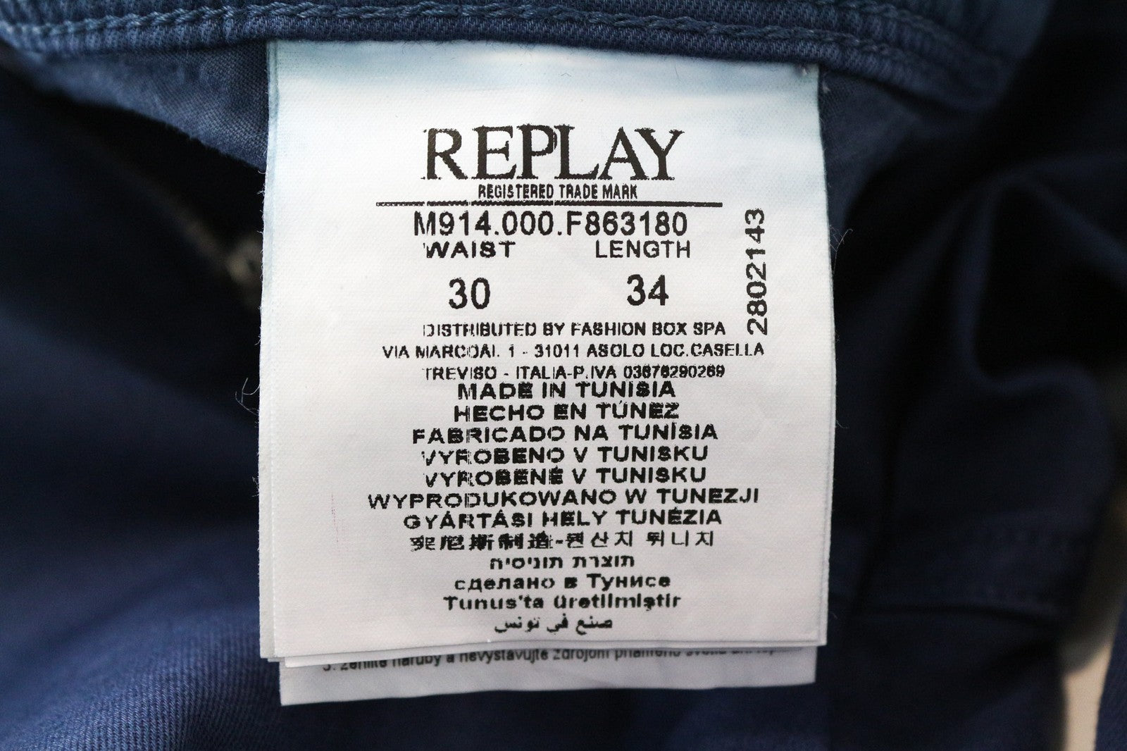 REPLAY Anbass Men's Trousers W30/L34 Slim Casual Blue Stretch Cotton 5-Pocket