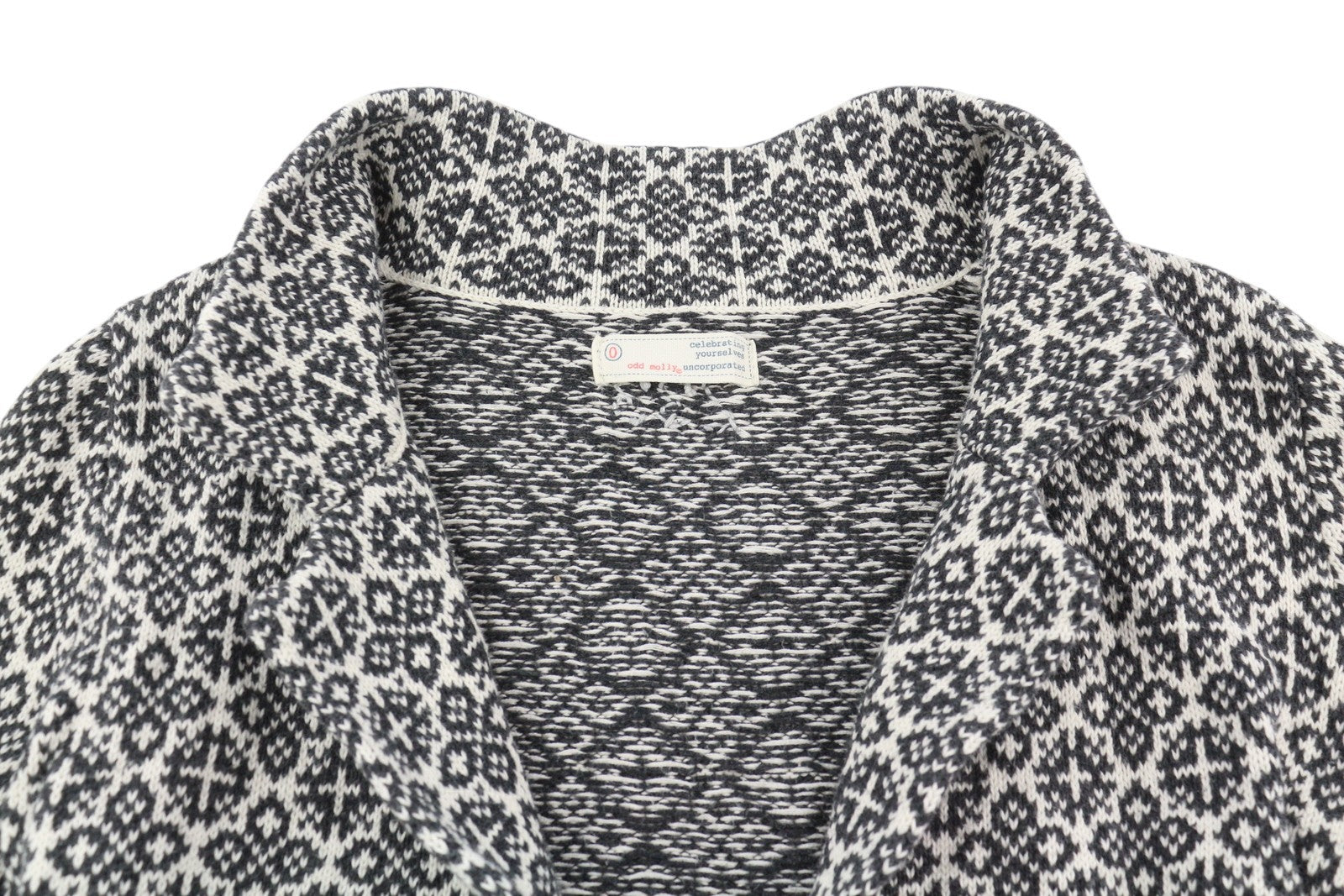 ODD MOLLY M214-233 Women Jumper XS Grey Patterned Cotton Knitted Logo Cardigan