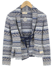 ODD MOLLY 616M-654B moteriškas megztinis XS mėlynas raštuotas megztas petnešėlėmis logotipo kardiganas 