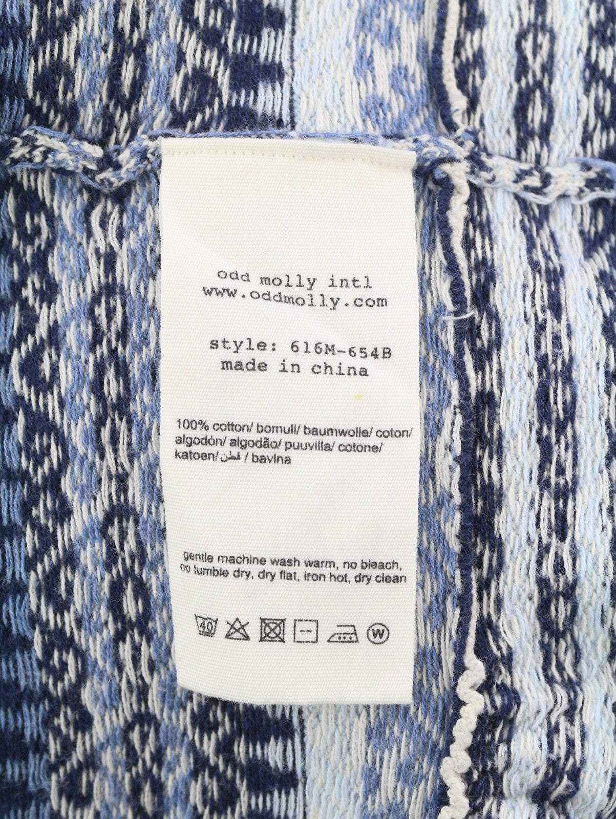 ODD MOLLY 616M-654B moteriškas megztinis XS mėlynas raštuotas megztas petnešėlėmis logotipo kardiganas 