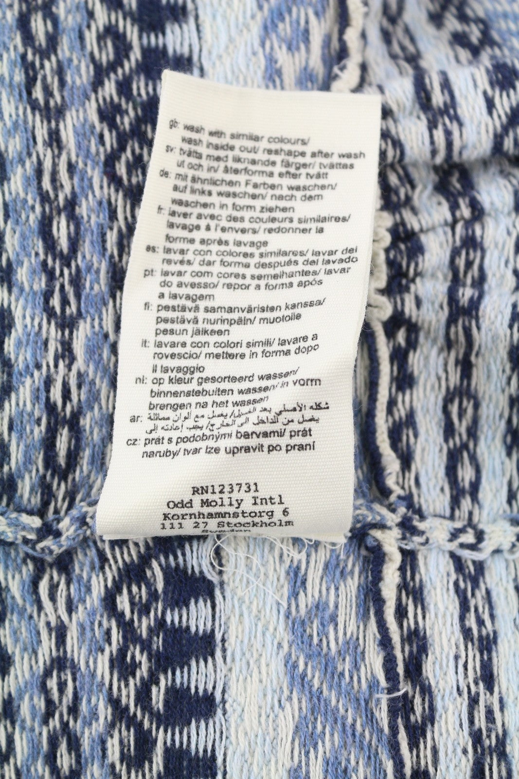 ODD MOLLY 616M-654B moteriškas megztinis XS mėlynas raštuotas megztas petnešėlėmis logotipo kardiganas 