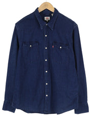 LEVI'S vyriški marškinėliai XL dydžio mėlyni džinsiniai vesterno stiliaus marškinėliai su sagomis, išskleidžiama kaklo dalimis, kišenės uždėtos. 