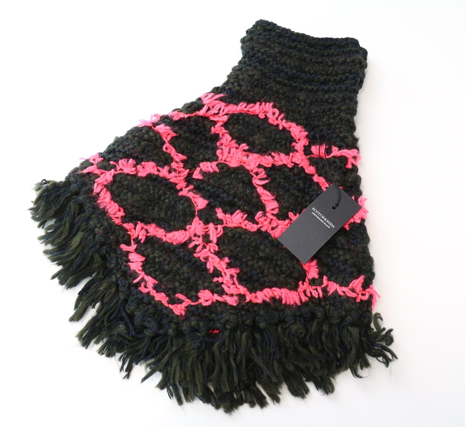 SCOTCH &amp; SODA moteriškas šalikas OS žalias unisex kaklaskarė su storais kutais ir raštuotais kraštais 