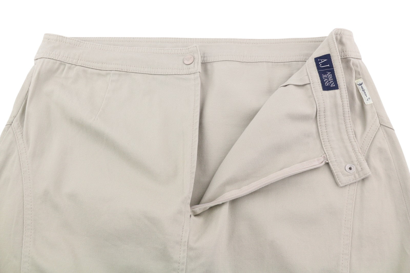 ARMANI JEANS moteriškas sijonas, 46 dydis, smėlio spalvos, su užtrauktuku, be pamušalo, pieštuko formos, mini sijonas 