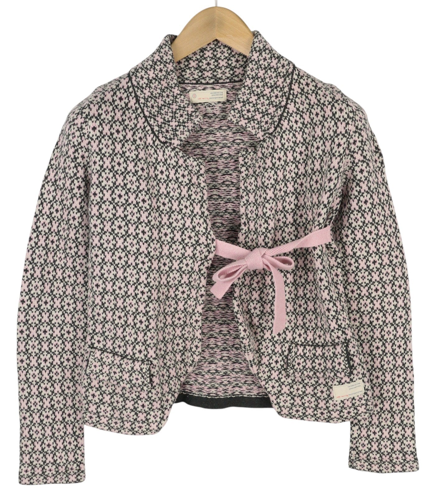 ODD MOLLY M115-233 moteriškas megztinis XS rožinis raštuotas medvilninis megztinis su logotipu 