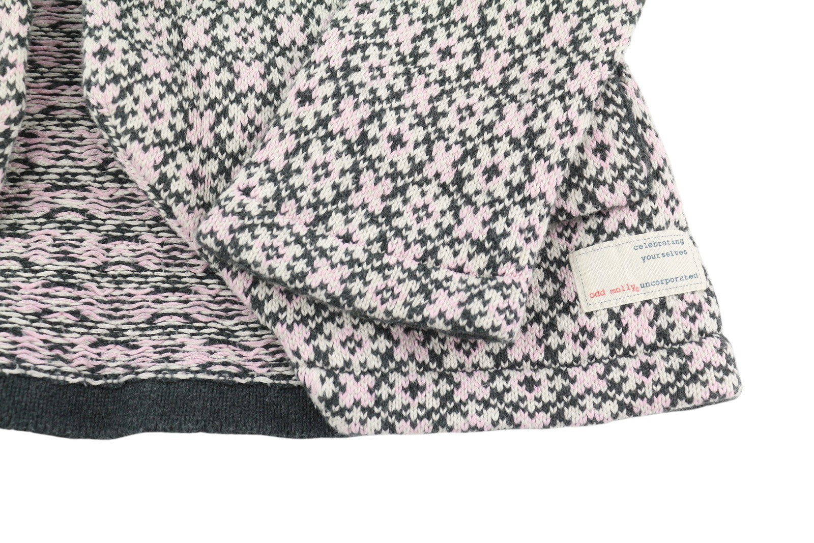 ODD MOLLY M115-233 moteriškas megztinis XS rožinis raštuotas medvilninis megztinis su logotipu 