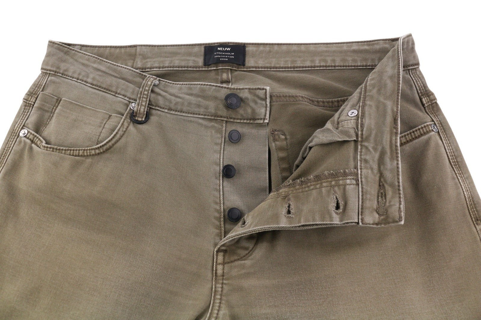 NEUW Lou Slim Men Jeans W32/L32 Brown Fade Effect Button Fly Patch Logo Denim