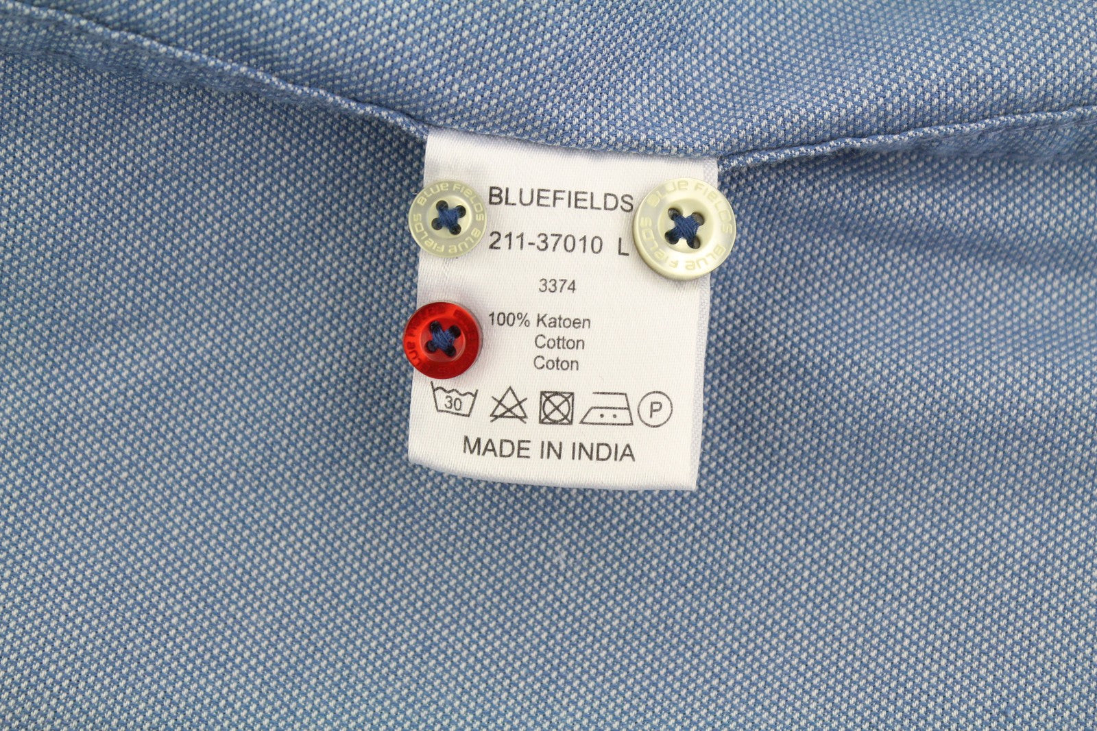 BLUE FIELDS vyriški marškinėliai L dydžio, mėlyni, raštuoti, su sagomis užsegama apykakle, kišenėmis laisvalaikiui