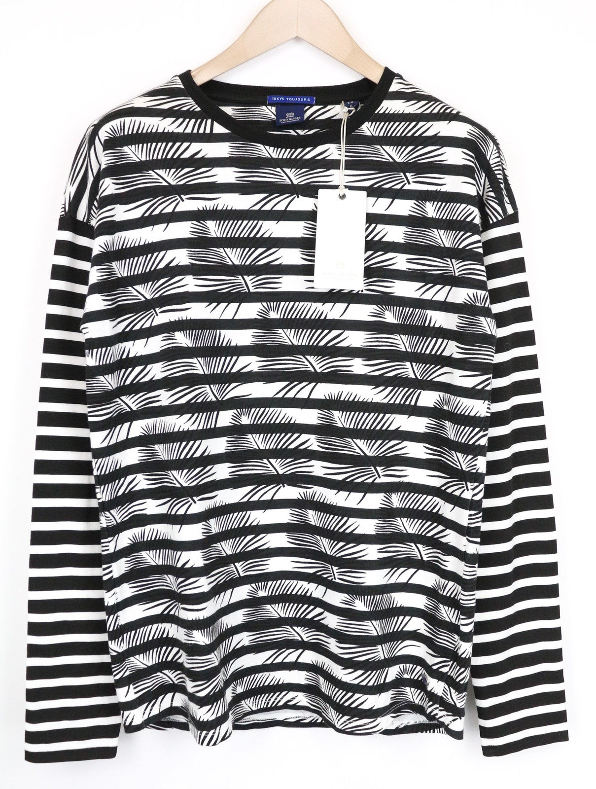 SCOTCH &amp; SODA Ams Couture vyriški marškinėliai M, juodi ir balti, su medvilniniu raštu, megztinis 