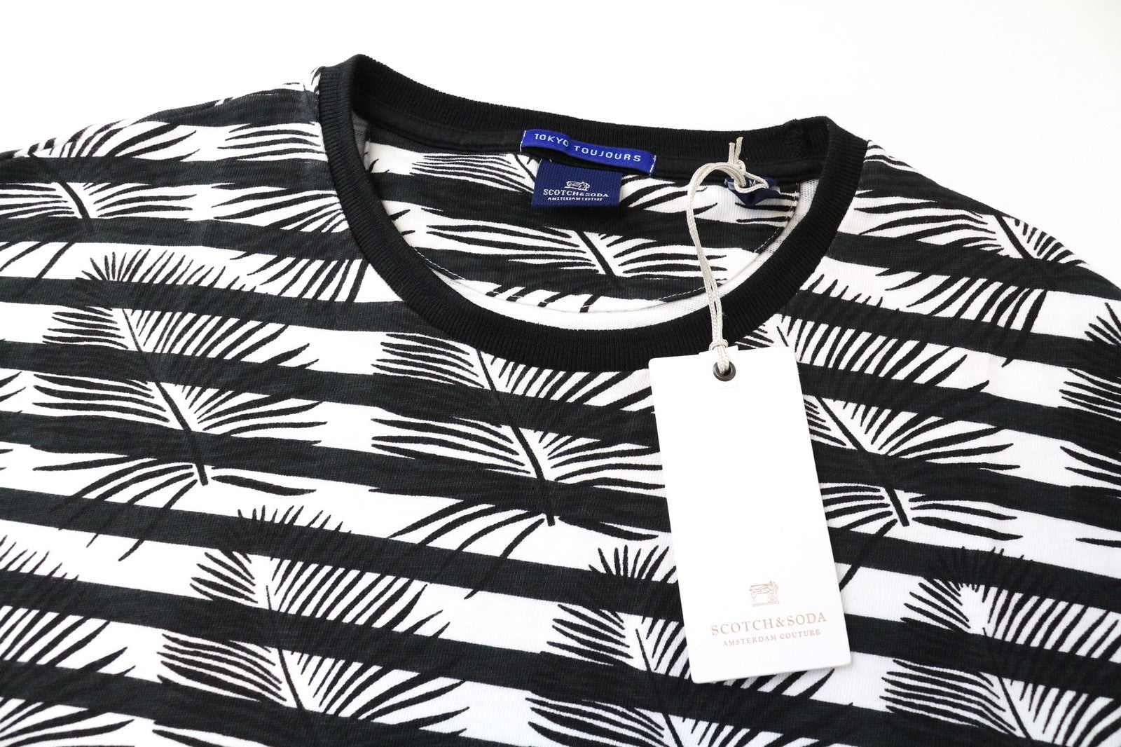 SCOTCH &amp; SODA Ams Couture vyriški marškinėliai M, juodi ir balti, su medvilniniu raštu, megztinis 