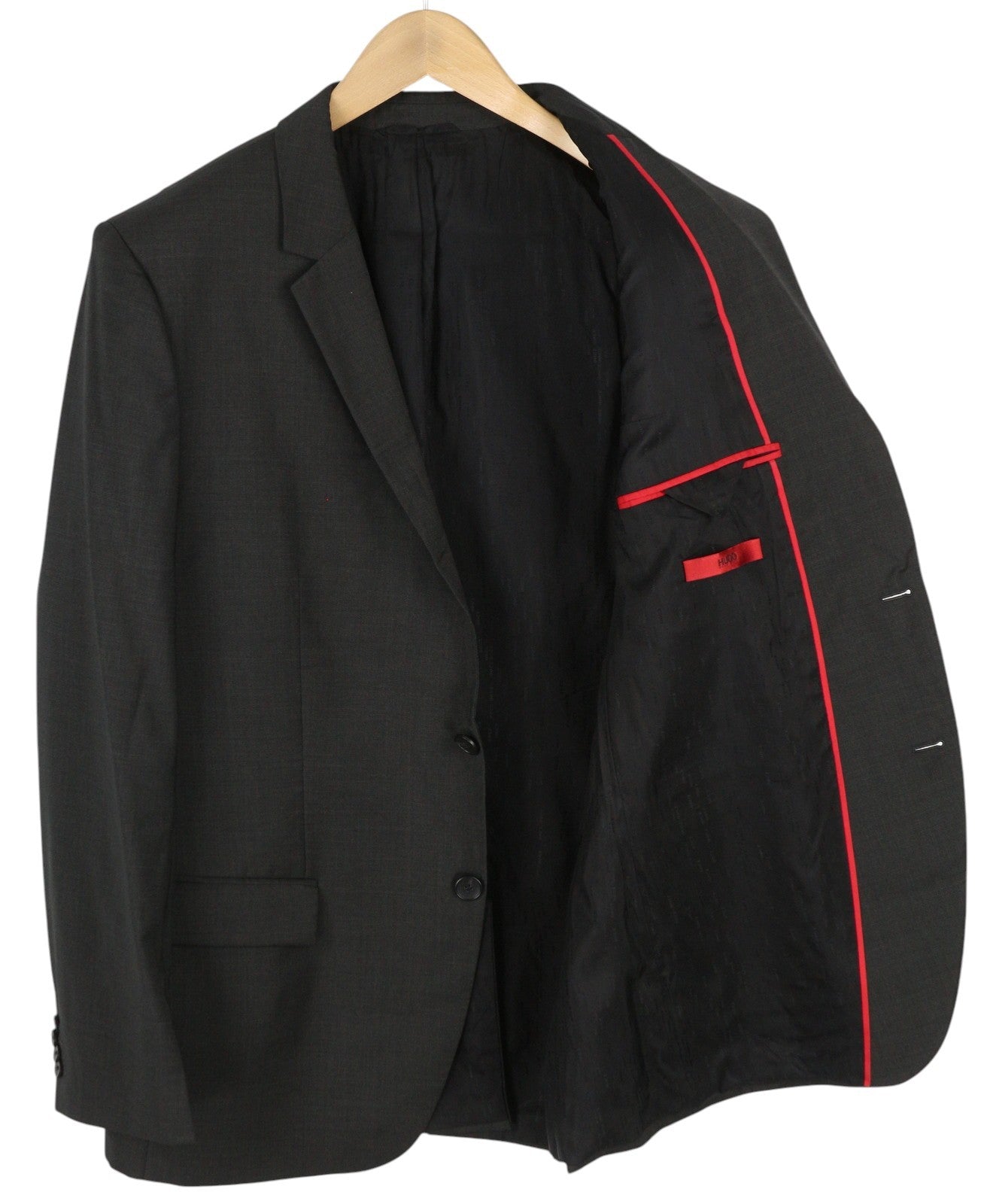 HUGO BOSS Aamon1/Hago vyriškas švarkas US42R pilkas vilnonis vienaeilis švarkas su įpjova atlape 