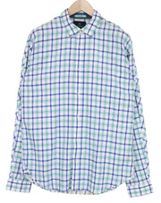 SCOTCH & SODA Ams Couture Men's Shirt L Blue Green Checked Cotton Long Sleeve