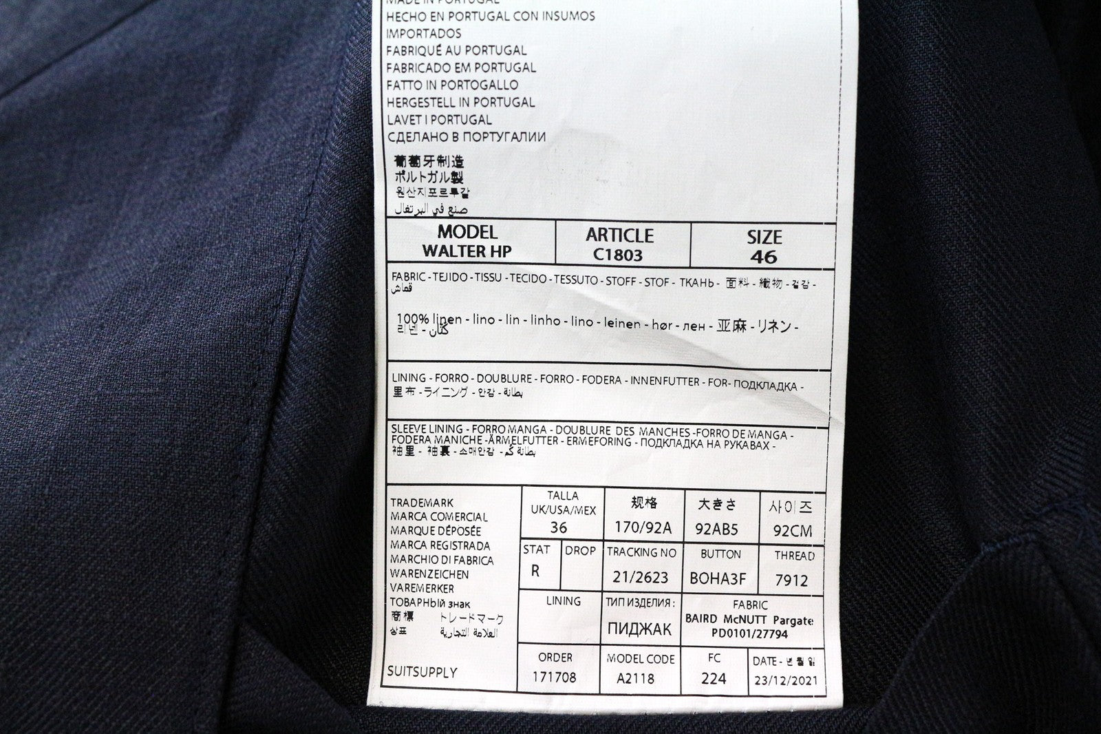 „SUITSUPPLY Walter“ vyriškas švarkas, UK36R, mėlynas lininis, lengvas laisvalaikio stiliaus švarkas 