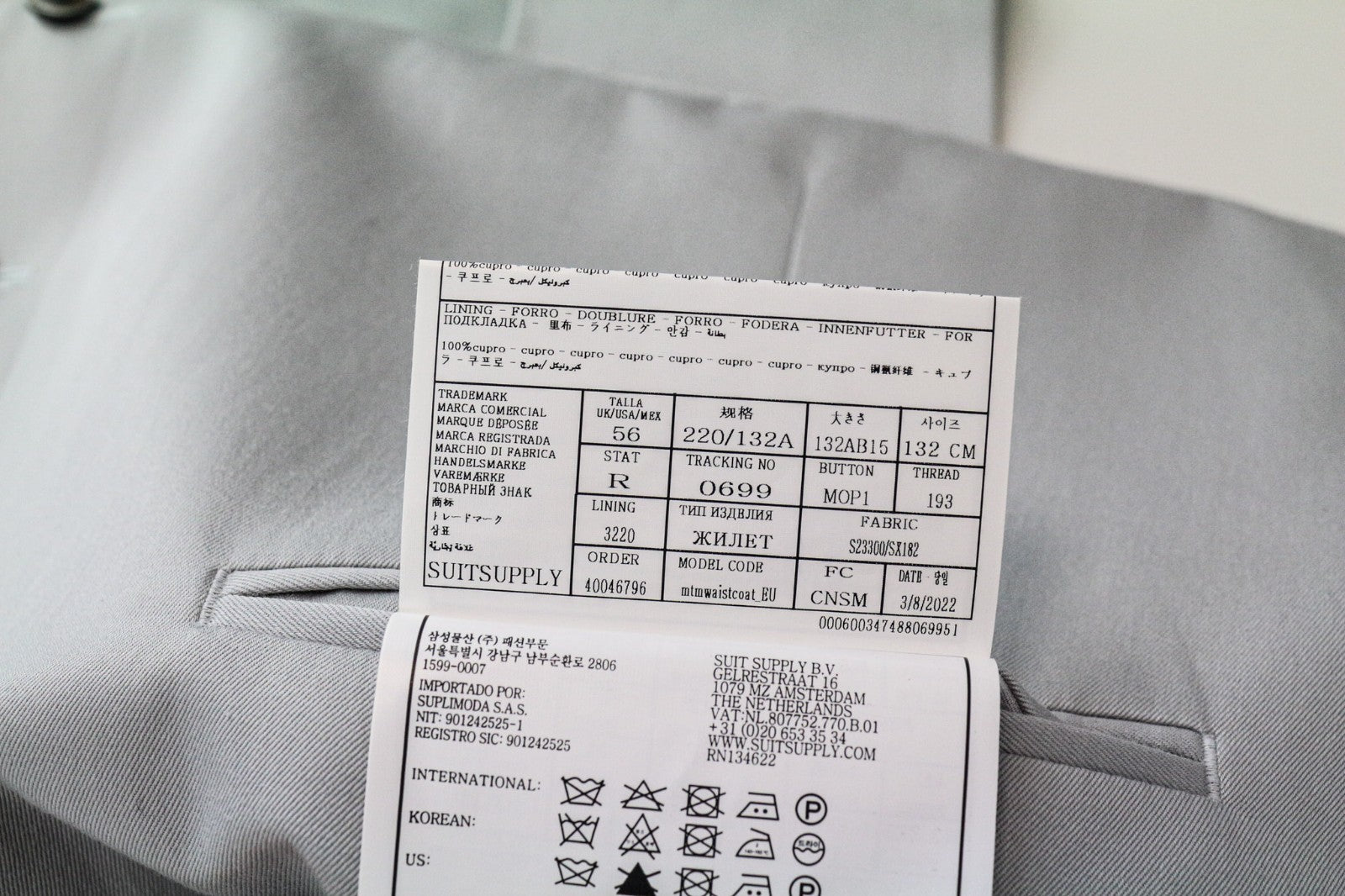 SUITSUPPLY Ferrara Men's Waistcoat UK56R Grey Cotton Cashmere Classic Vest