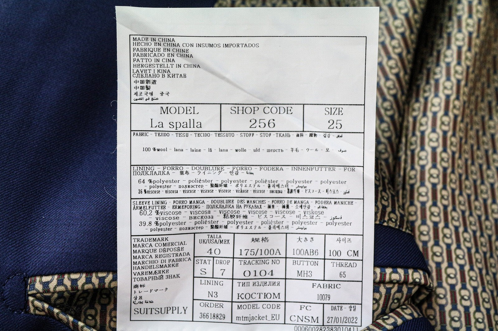 SUITSUPPLY La Spalla Men's Blazer UK40S Blue Wool Single Breasted Notch Lapel