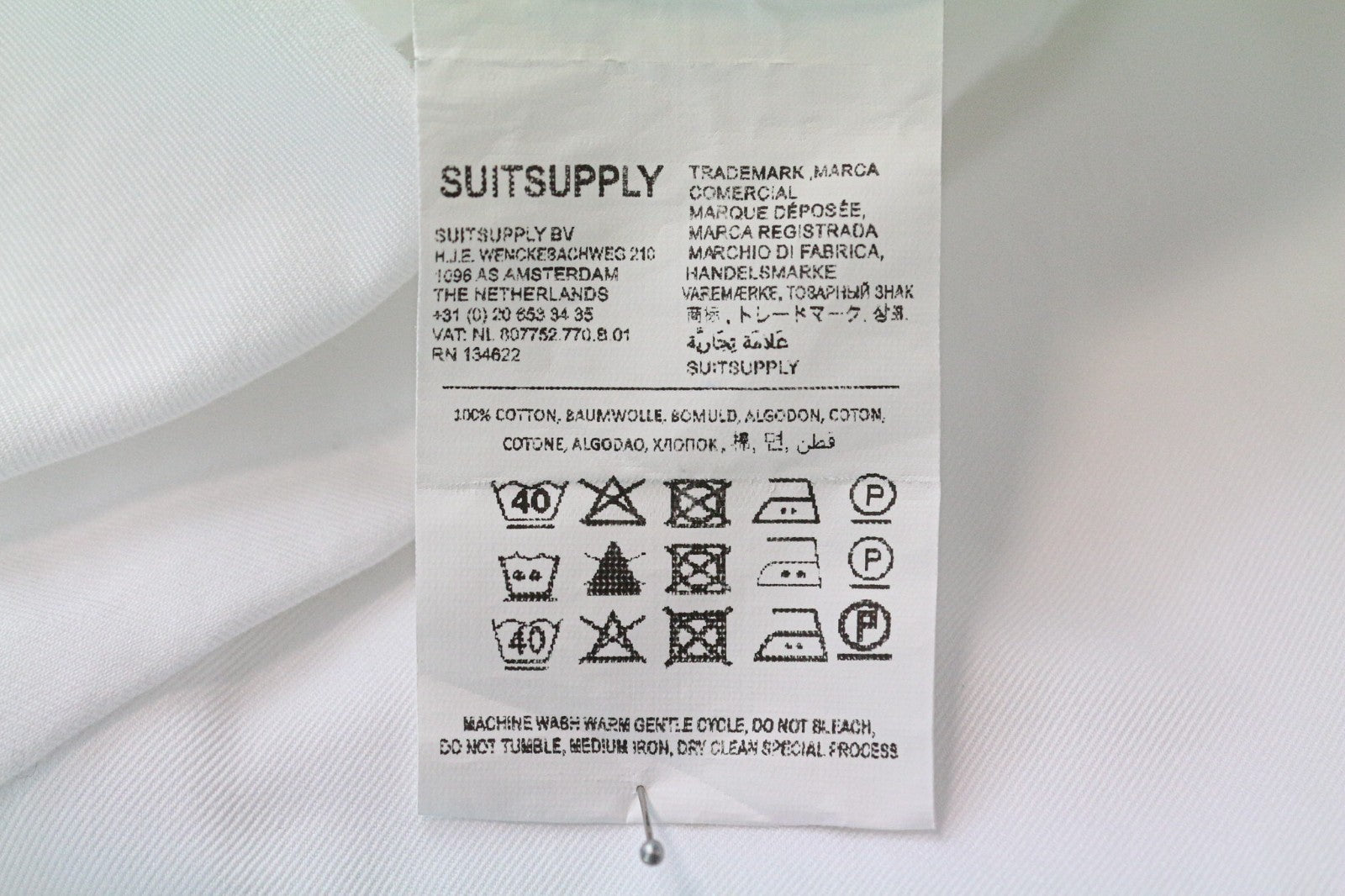 „SUITSUPPLY“ vyriški marškiniai 40/15,75, ploni balti medvilniniai ilgomis rankovėmis oficialūs marškinėliai 