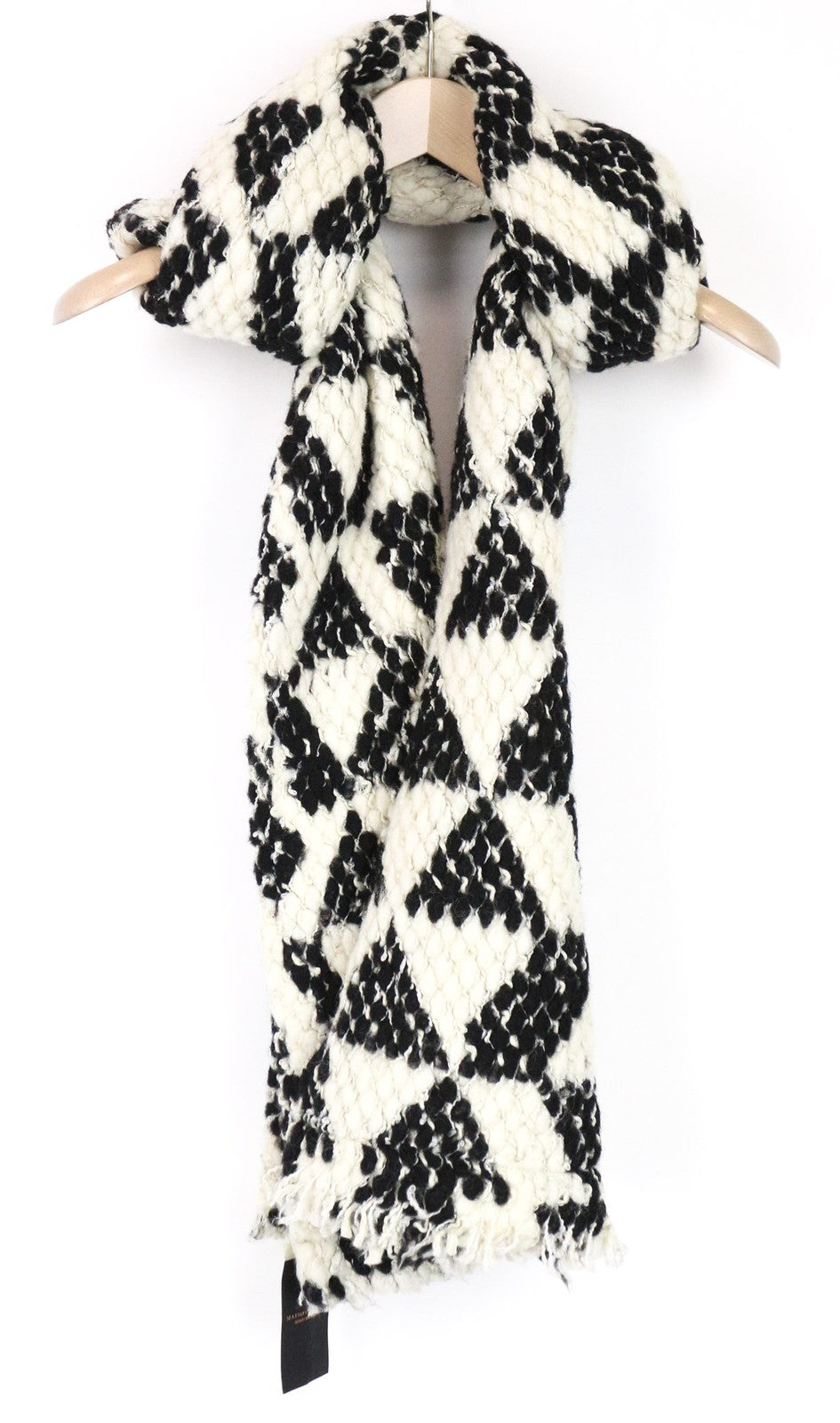 MAISON SCOTCH moteriškas šalikas OS smėlio spalvos juodos spalvos vilnos mišinio žieminis trikampio formos apdangalas 