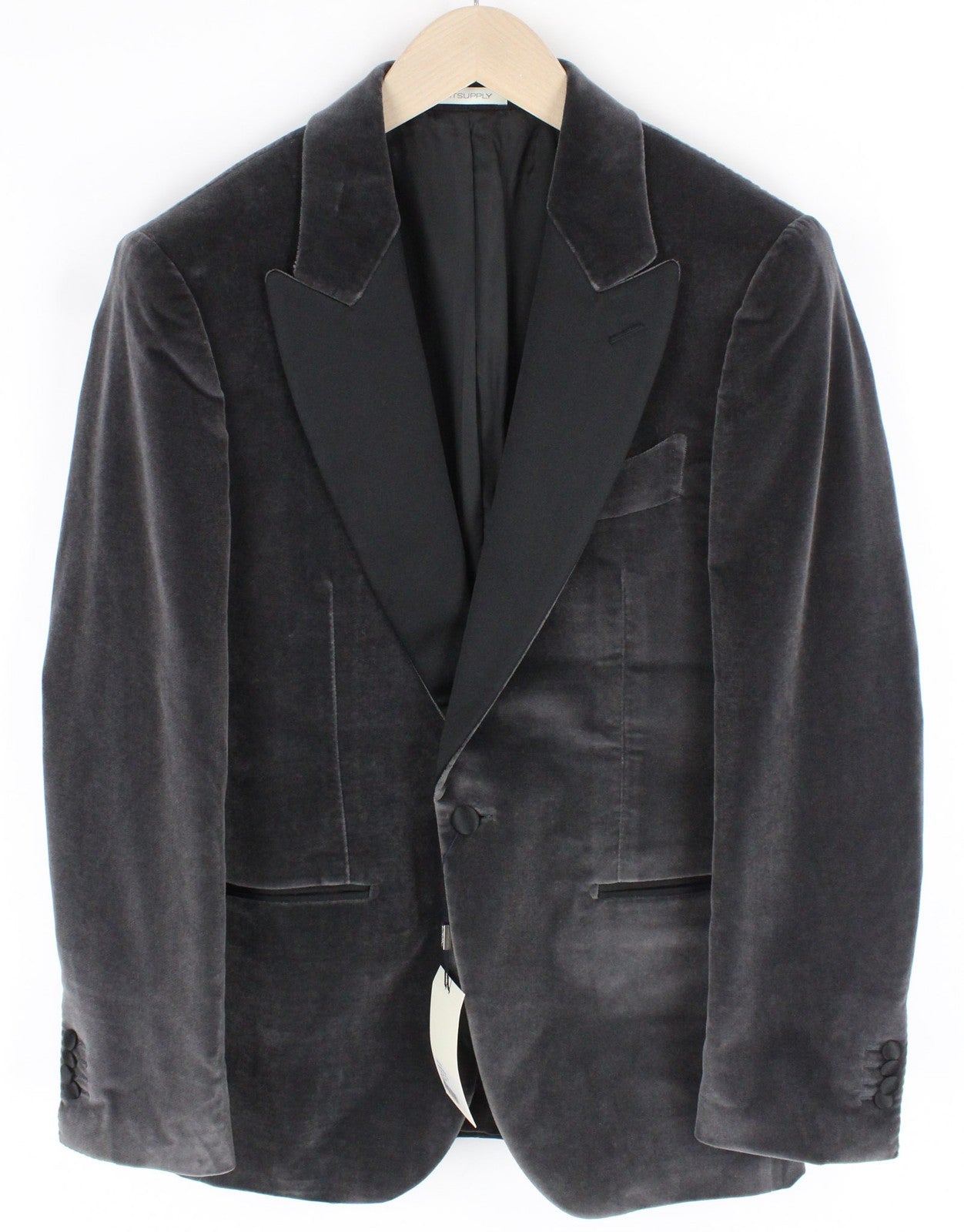 „SUITSUPPLY Lazio“ vyriškas pilkas aksominis plonas smokingo švarkas, UK36R, tamprus medvilninis audinys 