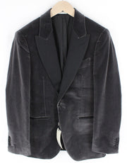 „SUITSUPPLY Lazio“ vyriškas pilkas aksominis plonas smokingo švarkas, UK36R, tamprus medvilninis audinys 