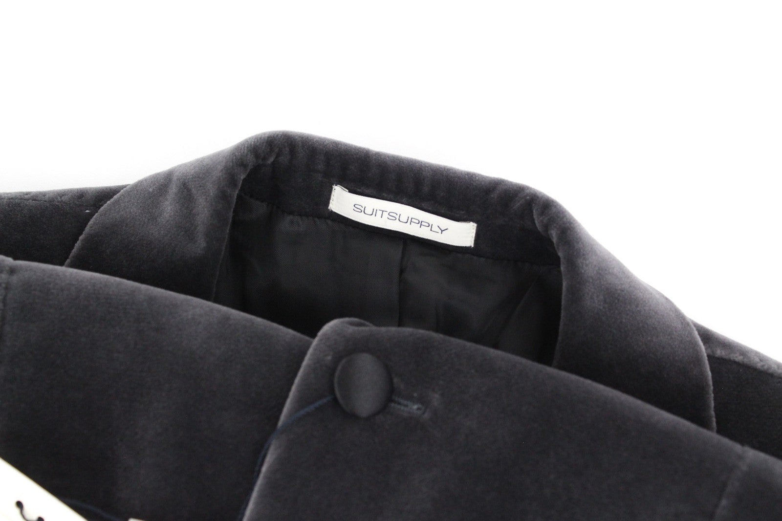 „SUITSUPPLY Lazio“ vyriškas pilkas aksominis plonas smokingo švarkas, UK36R, tamprus medvilninis audinys 